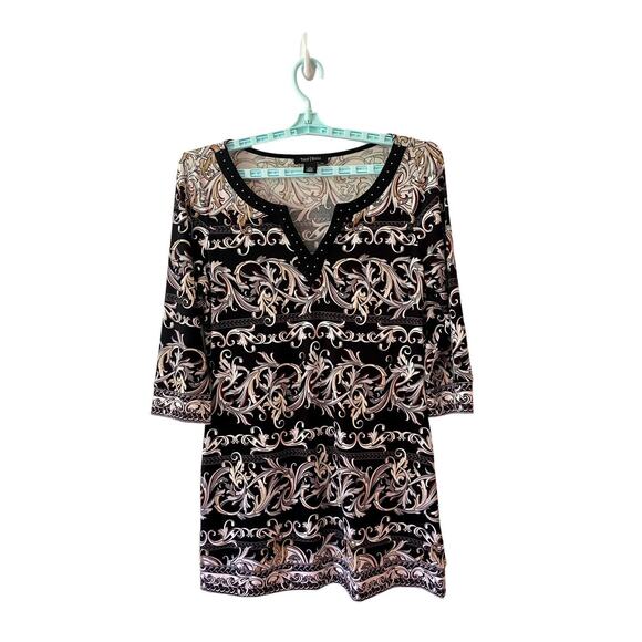 White House Black Market Dresses & Skirts - White House Black Market Tunic Dress Women Size M Black Multicolor Print Studded